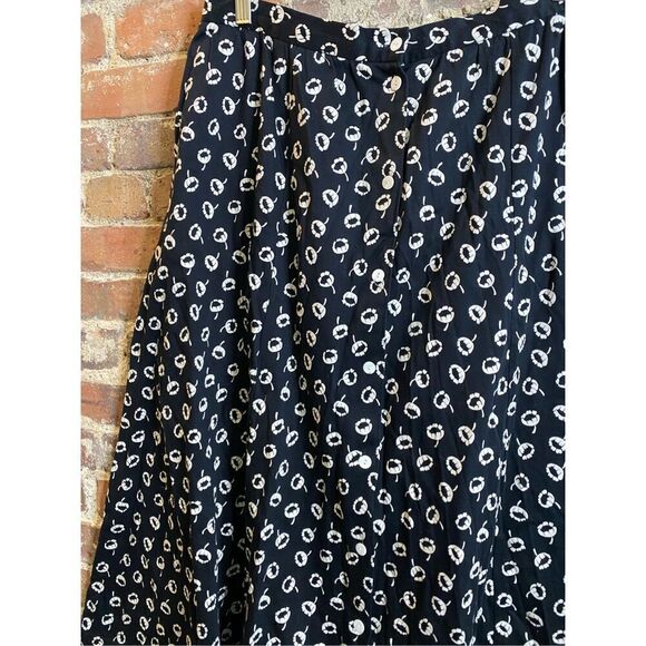 Lands’ End Black White Flower Cotton Midi A Line Skirt Size XL - Picture 5 of 15